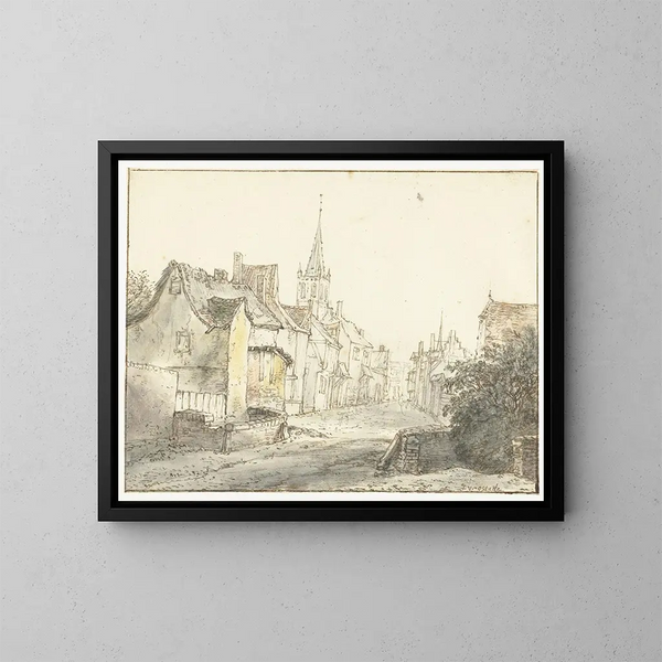 a street in a village or a town - Isaac van Ostade — framed artwork on a wall