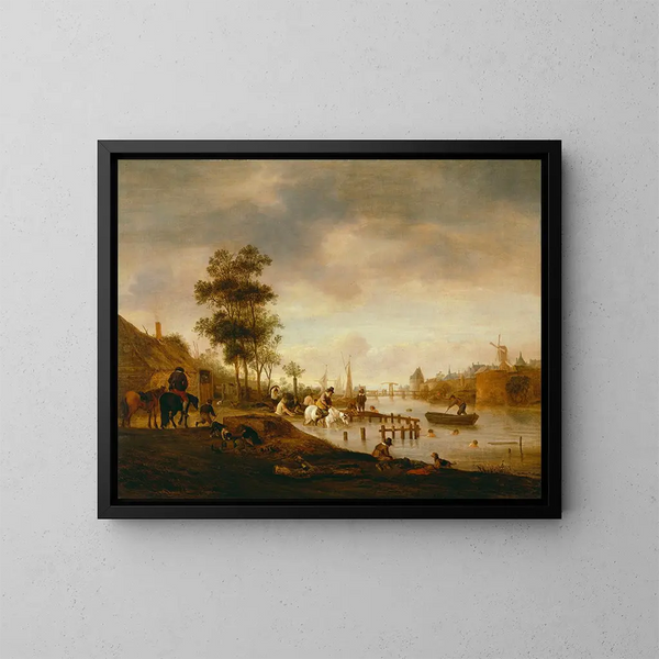 Landscape with Bathers by Isaac van Ostade — framed artwork on a wall