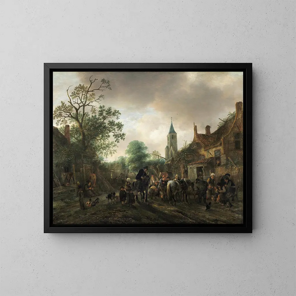 L'Arrêt à l'auberge - Isaac van Ostade — framed artwork on a wall
