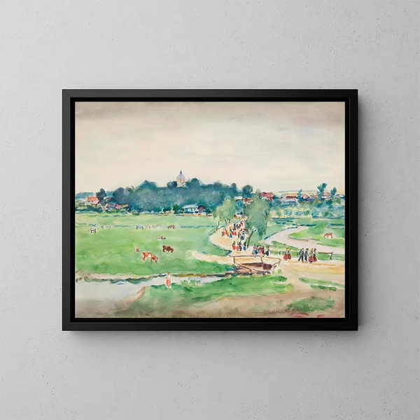 Rural landscape with a character - Ivan Ivanec — framed artwork on a wall