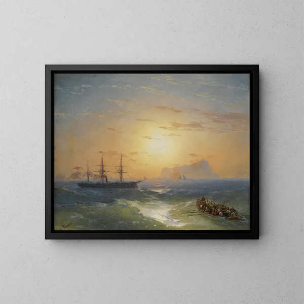 Embarkatie naar Ischia - Ivan Konstantinovich Aivazovsky — ingelijst kunstwerk aan de muur