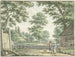 Landschap met twee mensen bij een boerderij - Izaak Schmidt — weergave van het kunstwerk