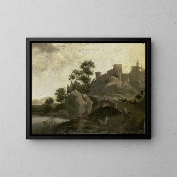 Italiaans landschap - Johann Georg Schieblius — ingelijst kunstwerk aan de muur