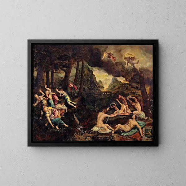 Apollon en Artémis die de kinderen van Niobe doden - J Charbonnier | Reproduction — ingelijst kunstwerk aan de muur