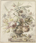 van een bloemenboeket in een vaas met reliëf, twee rozenknoppen hangen links - J. H. van Loon — weergave van het kunstwerk
