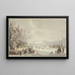 Landschap in de winter op de rivier, schaatsers links op de kade, een auto - J H van Loon — ingelijst kunstwerk aan de muur