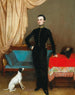 portret van een rechtenstudent van de Universiteit van Sint-Petersburg met een hond - J. Sidko — weergave van het kunstwerk