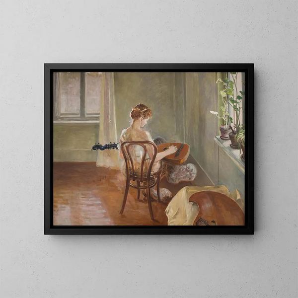 Binnenkant met de chimère die gitaar speelt - Jacek Malczewski — ingelijst kunstwerk aan de muur