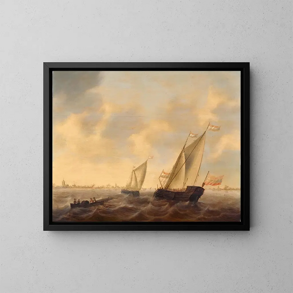Boats and ships at sea - Jacob Adriaensz Bellevois — framed artwork on a wall