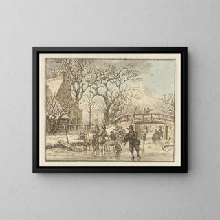 Jacob Cats - Winterlandschap met schaatsenrijders op een wetering.webp