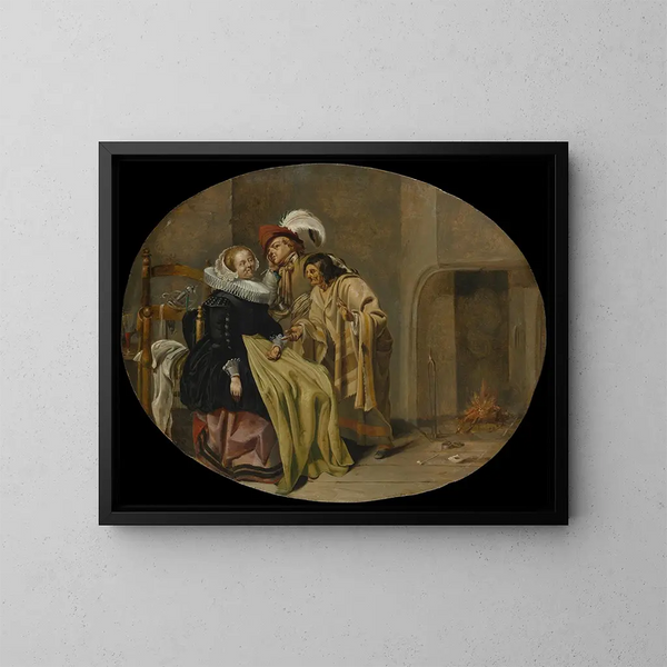 a couple in an interior with a gypsy fortune-teller - Jacob Duck — framed artwork on a wall