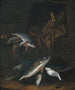Natuurgetrouwe schilderij van vissen met snoeken en blanken op een muur - Jacob Gillig — weergave van het kunstwerk