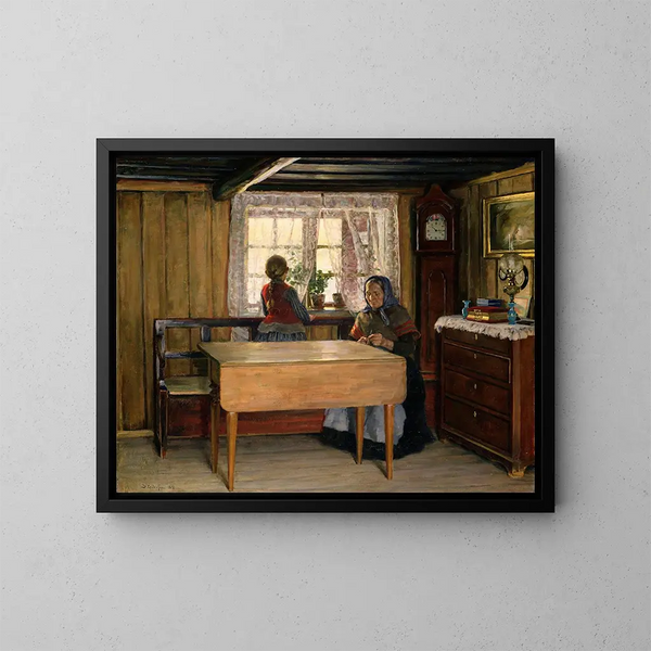 Visiting grandmother - Jacob Glersen — framed artwork on a wall