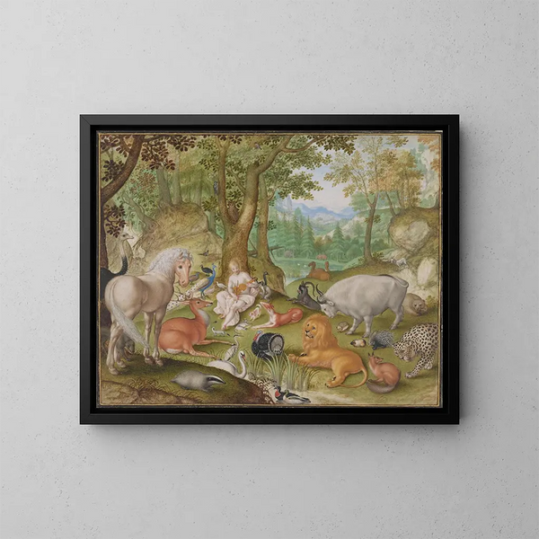 Orphée die de dieren betovert - Jacob Hoefnagel — ingelijst kunstwerk aan de muur