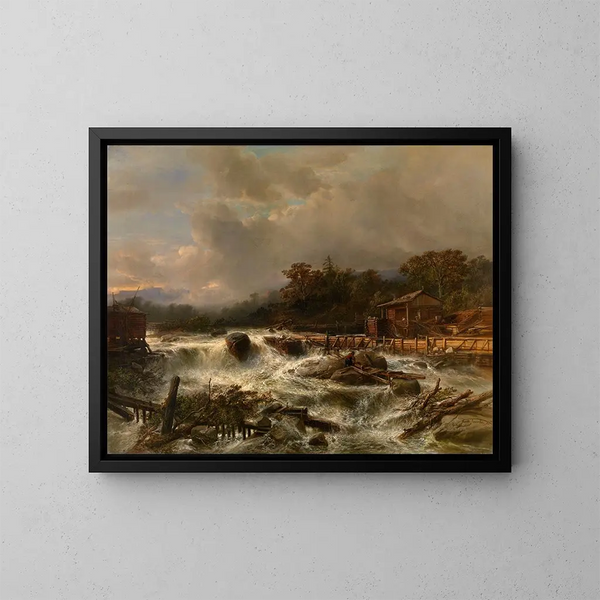Norwegian Waterfall Painting - Jacob Jacobs — framed artwork on a wall