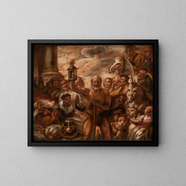 van Diogène op zoek naar een eerlijk man - Jacob Jordaens — ingelijst kunstwerk aan de muur