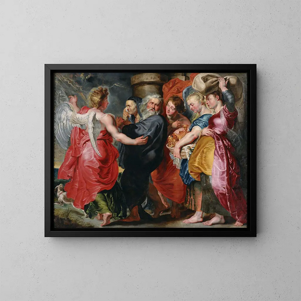 De vlucht van Lot en zijn familie uit Sodom - Jacob Jordaens — ingelijst kunstwerk aan de muur