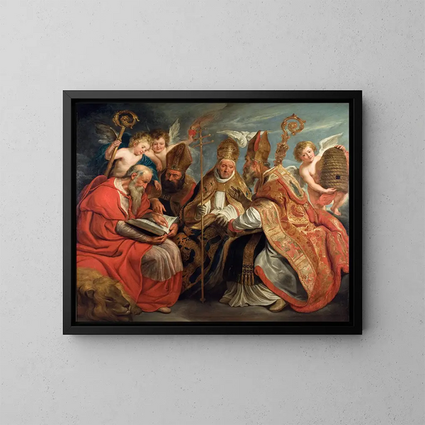 De vier Vaders van de Latijnse Kerk - Jacob Jordaens — ingelijst kunstwerk aan de muur