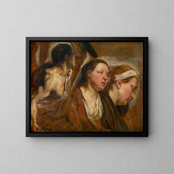 van twee vrouwenhoofden en een torso van een krijger - Jacob Jordaens — ingelijst kunstwerk aan de muur