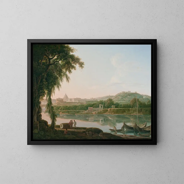 Ver uitzicht op Rome vanaf de Tiber - Jacob More — ingelijst kunstwerk aan de muur