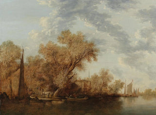 Jacob Salomonsz van Ruysdael - A river landscape with ferry boats.webp