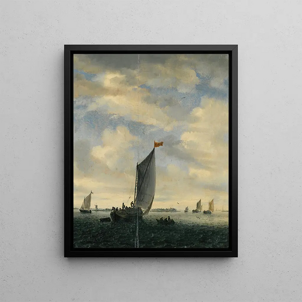 Jacob Salomonsz van Ruysdael - An Estuary Scene With Smalschips On A Broad Reach Before A Gentle Breeze.webp