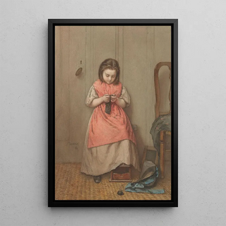 Jacob Taanman - Interieur met breiend meisje.webp