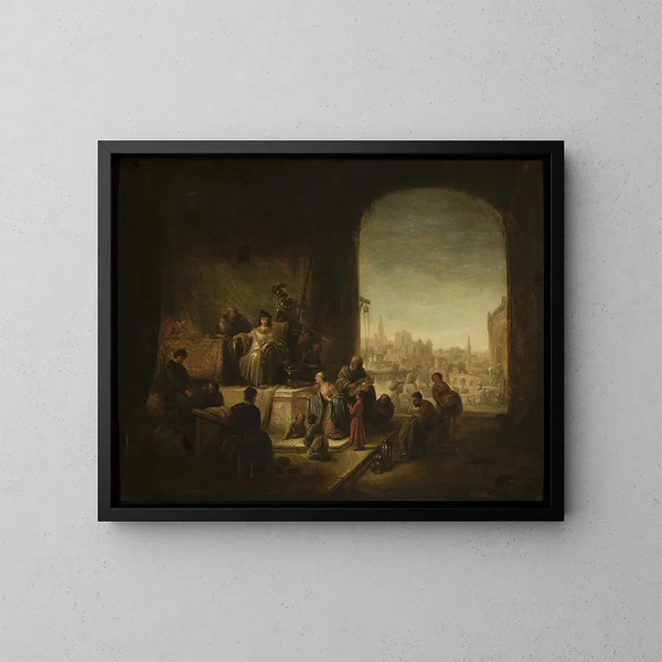 Joseph selling grain in Egypt - Jacob Willemsz de Wet — framed artwork on a wall