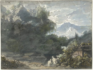 Jacob van Liender - Baders bij antiek monument in bergachtig landschap.webp