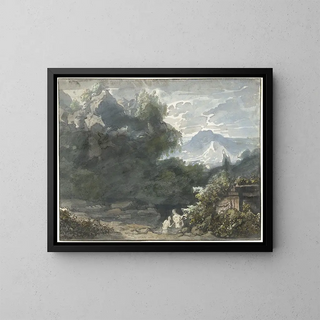Jacob van Liender - Baders bij antiek monument in bergachtig landschap.webp