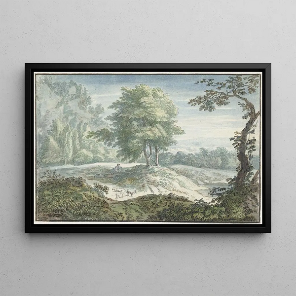 Landscape Painting with Sheep - Jacob van Liender — framed artwork on a wall