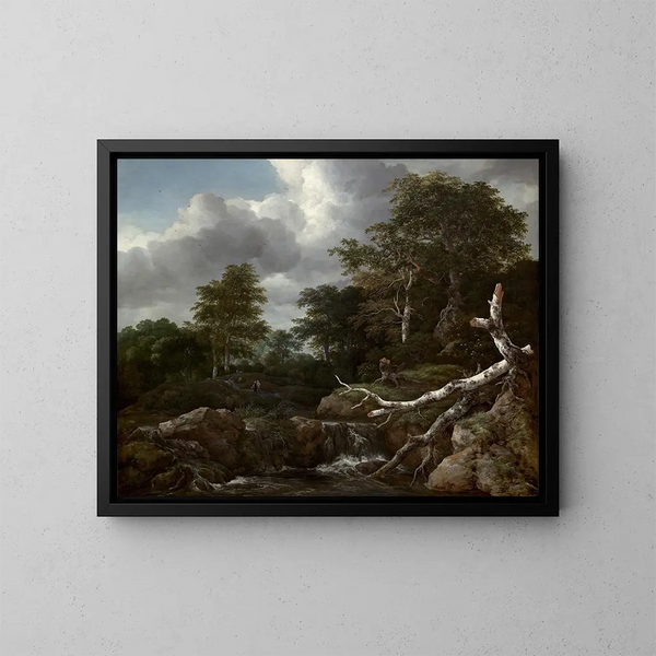 Forest scene painting - Jacob van Ruisdael — framed artwork on a wall