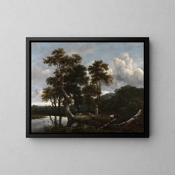 Grosse touffe d'arbres au bord de l'eau - Jacob van Ruisdael — framed artwork on a wall