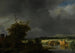 Landschap met een cottage en een stenen brug onder een bewolkte hemel - Jacob van Ruisdael — weergave van het kunstwerk