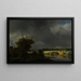 Landschap met een cottage en een stenen brug onder een bewolkte hemel - Jacob van Ruisdael — ingelijst kunstwerk aan de muur