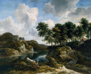 Jacob van Ruisdael - River Landscape with a Castle on a High Cliff.webp