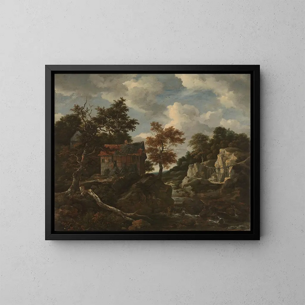 Landschap met rotsen - Jacob van Ruisdael — ingelijst kunstwerk aan de muur