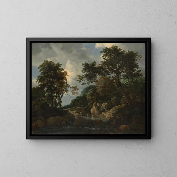Het bosbeekje - Jacob van Ruisdael — ingelijst kunstwerk aan de muur