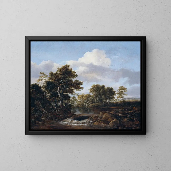 Landschapschilderij met een beek - Jacob van Ruisdael — ingelijst kunstwerk aan de muur