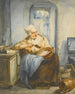 Binnenkant met een oude dame die aan het koken is - Jacob van Strij — weergave van het kunstwerk