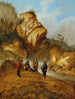 Een rotsachtig landschap met mijnwerkers bij een waterval - Jacobus Sibrandi Mancadan — weergave van het kunstwerk