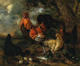 Jacobus Victors - A cockerel fowl and poultry in a landscape.webp