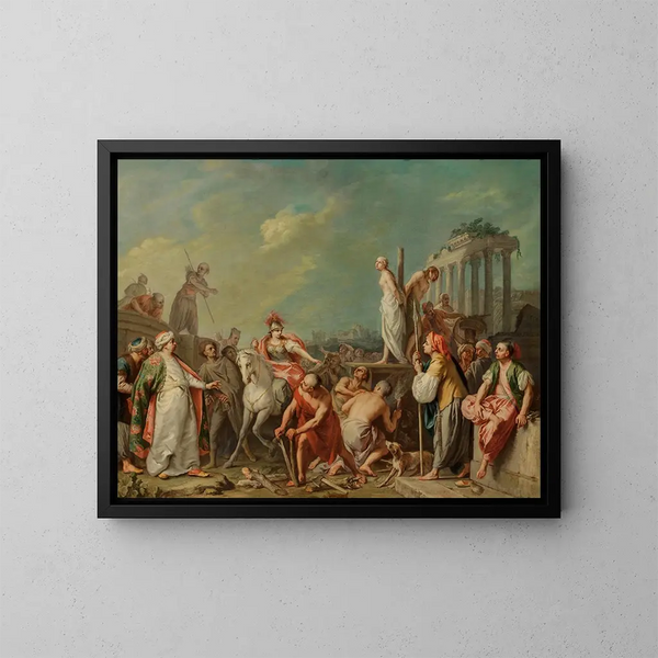 Clorinde saving Olindo and Sophronia - Jacopo Amigoni — framed artwork on a wall