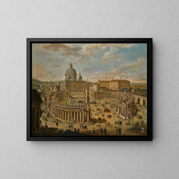 Panorama van het Sint-Pietersplein met de basiliek op de achtergrond - Jacopo Fabris — ingelijst kunstwerk aan de muur