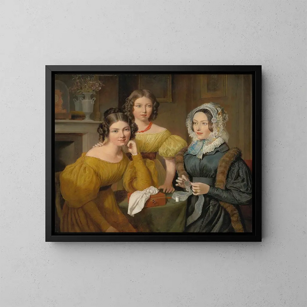 Madame Vieyres et ses filles - Jacques-Laurent Agasse — framed artwork on a wall