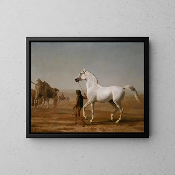 L'Arabe gris de Wellesley conduits à travers le désert - Jacques-Laurent Agasse — framed artwork on a wall