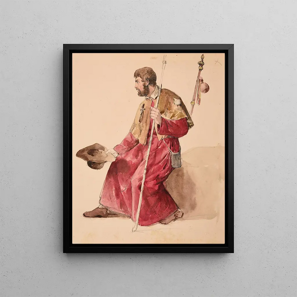 pelgrim bedelaar - Jacques-Raymond Brascassat — ingelijst kunstwerk aan de muur