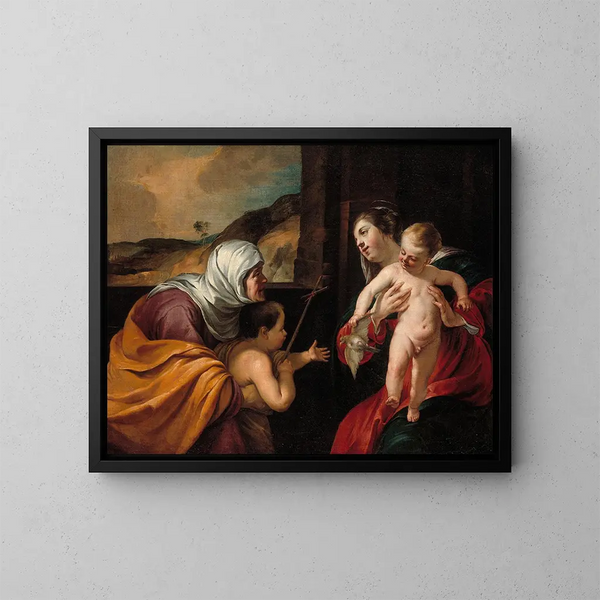 Virgin and Child with Saint Elizabeth and the Infant Saint John the Baptist - Jacques Blanchard — framed artwork on a wall