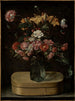 Bloemenboeket op een kartonnen doos - Jacques Linard — weergave van het kunstwerk