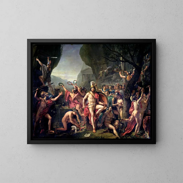 Léonidas at Thermopylae - Jacques Louis David — framed artwork on a wall